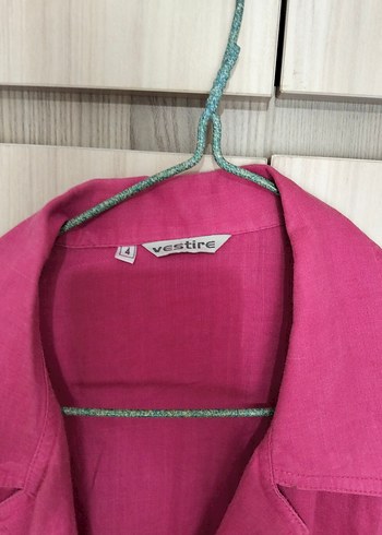 Düğmeli Pembe Keten Gömlek - Görsel 3