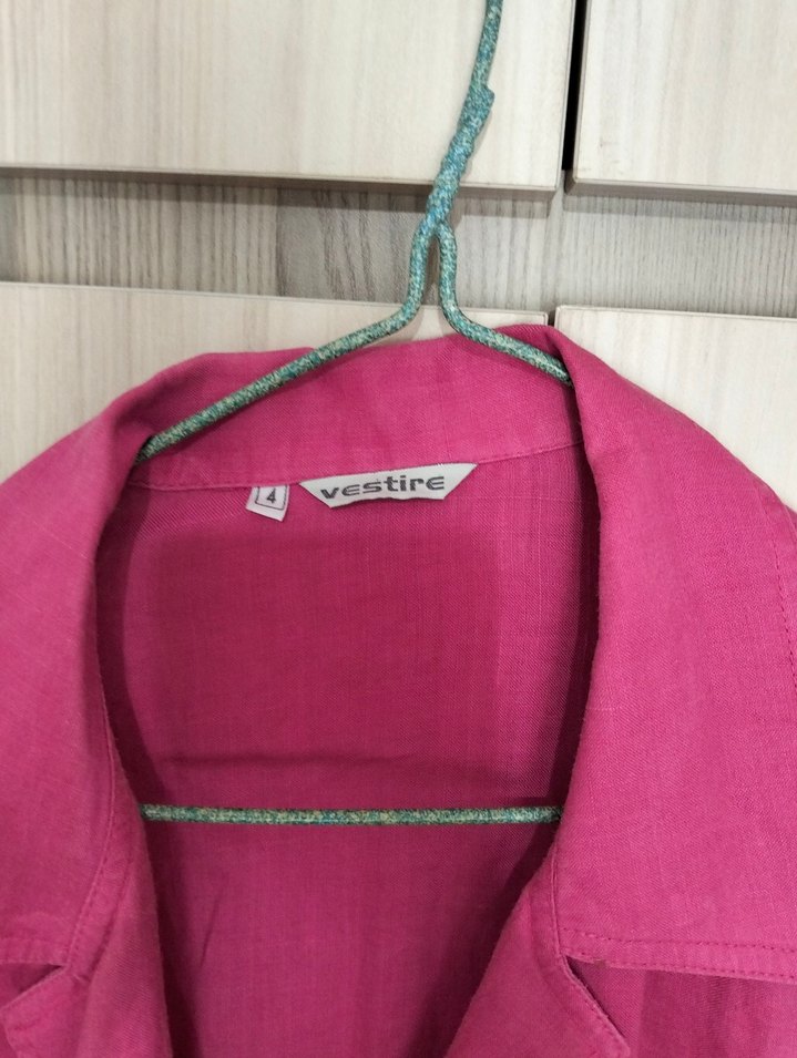 Düğmeli Pembe Keten Gömlek - Görsel 3