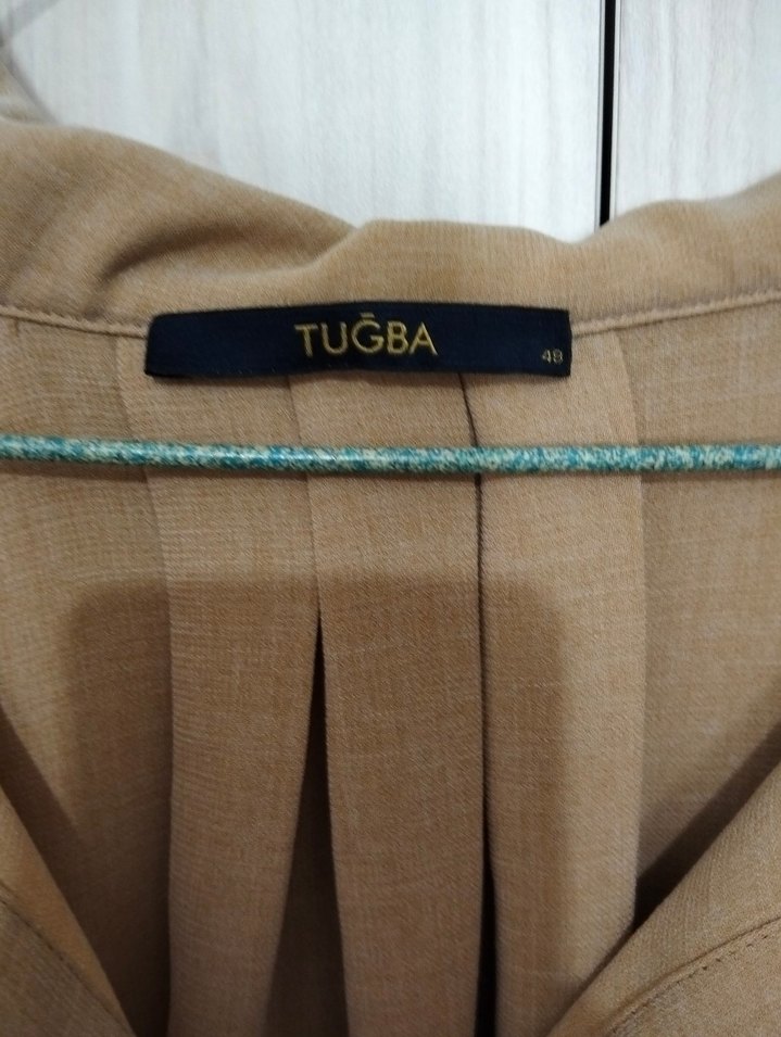 Bej Midi Keten Gömlek Elbise - Görsel 2