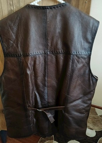 Kuzu derisi sıfır sayılır Kahverengi Deri Düğmeli Yelek - Görsel 2