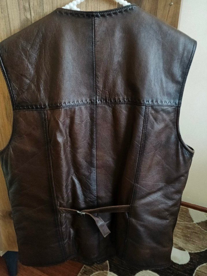 Kuzu derisi sıfır sayılır Kahverengi Deri Düğmeli Yelek - Görsel 2