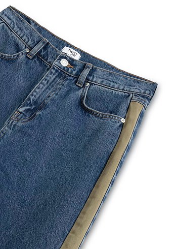 Çizgili Kemerli Mavi Midi Kot Pantolon - Görsel 4