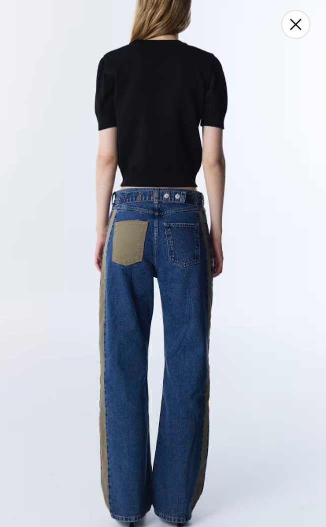 Çizgili Kemerli Mavi Midi Kot Pantolon - Görsel 3