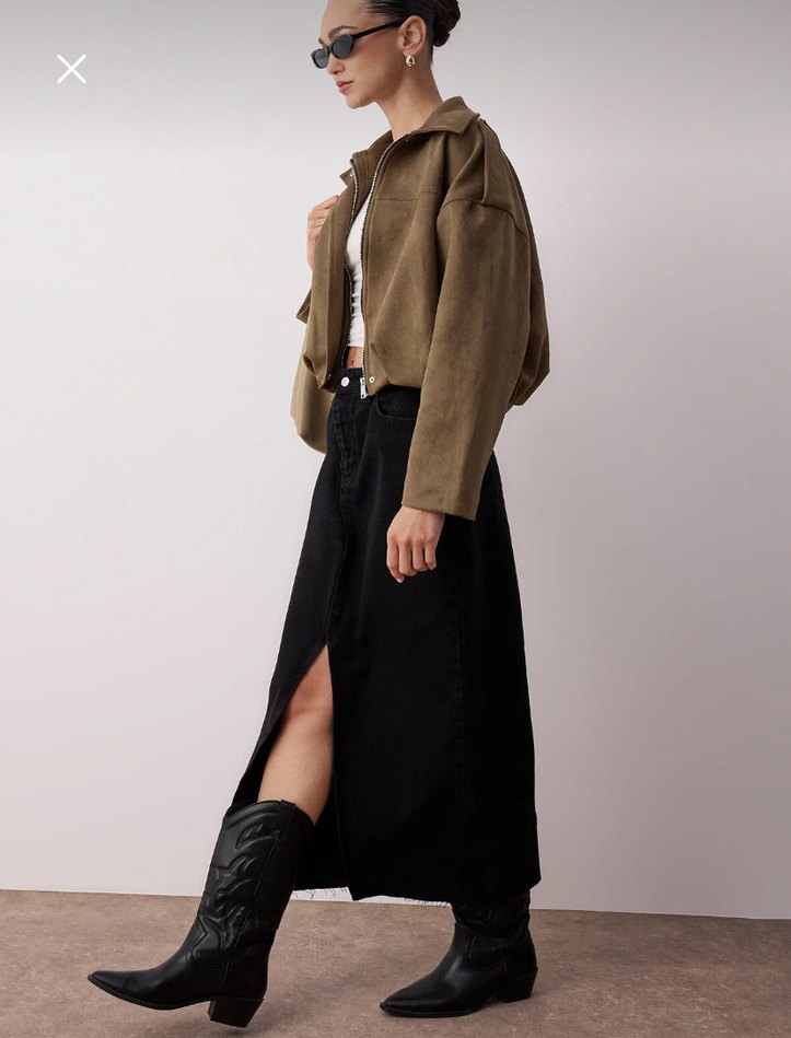 Yırtmaçlı Denim Etek - Görsel 2