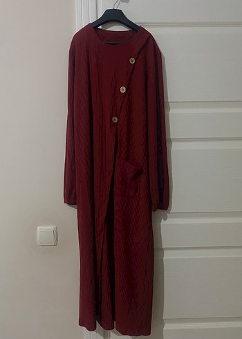Bordo Düğmeli Uzun elbise tunik - Görsel 3