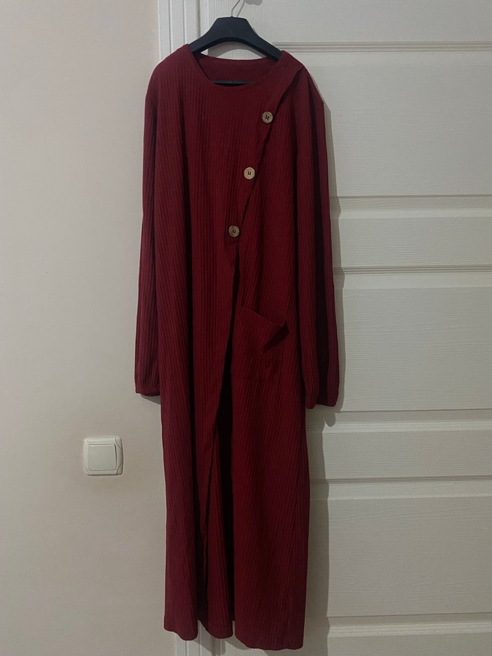 Bordo Düğmeli Uzun elbise tunik - Görsel 3