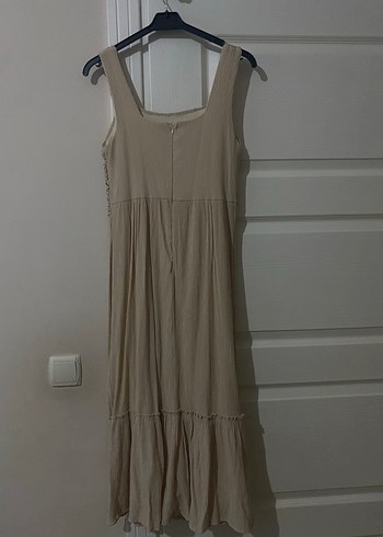 Bej Bohem Nakışlı Uzun Örme Elbise - Görsel 2