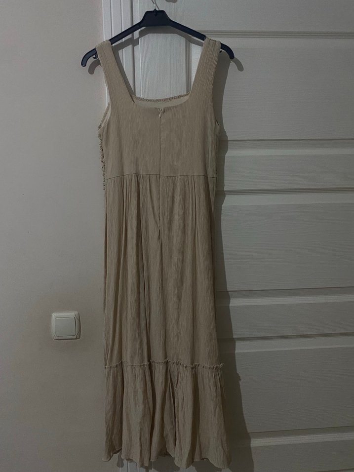 Bej Bohem Nakışlı Uzun Örme Elbise - Görsel 2