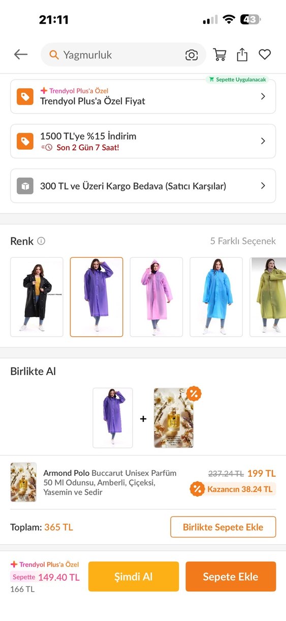 Mor Kadın Uzun Düğmeli Yağmurluk - Görsel 2