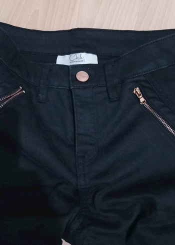 36 Beden Fermuar cep detaylı Siyah Denim Kadın Pantolon