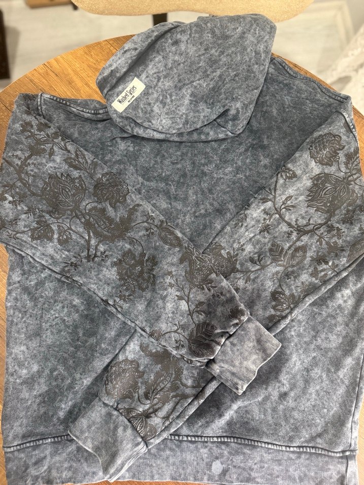 Gri Kapüşonlu Kadın Denim Sweatshirt - Görsel 2