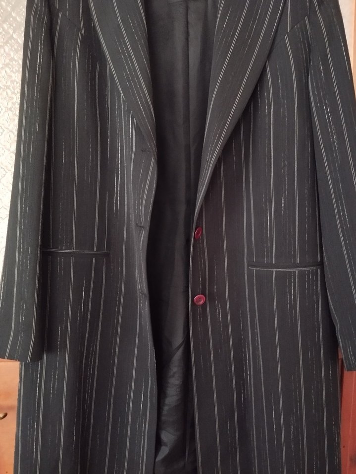 Düğmeli Siyah Çizgili Uzun Kadın Kaban - Görsel 3