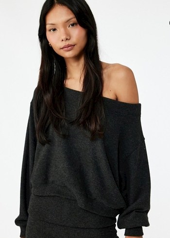 Gri Kayık Yaka Kadın Triko - Görsel 2