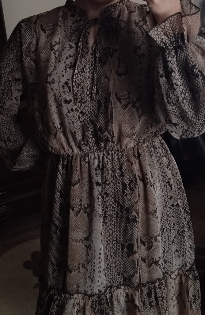 Yılan Desenli Uzun Kollu Bohem Elbise - Görsel 3