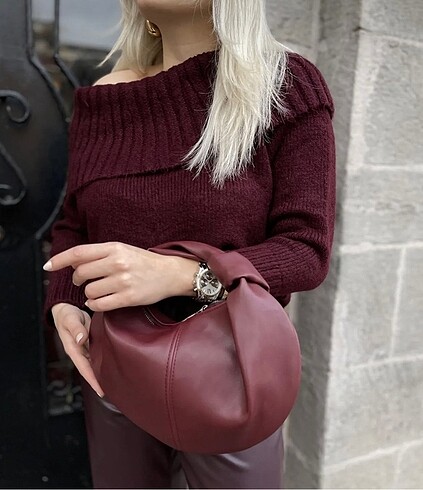  Beden Kadin Bordo Mini Dügümlü El Çantasi