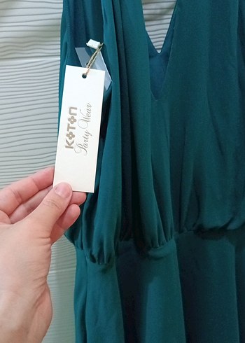 Yeşil V Yaka Midi Bohem Elbise - Görsel 6