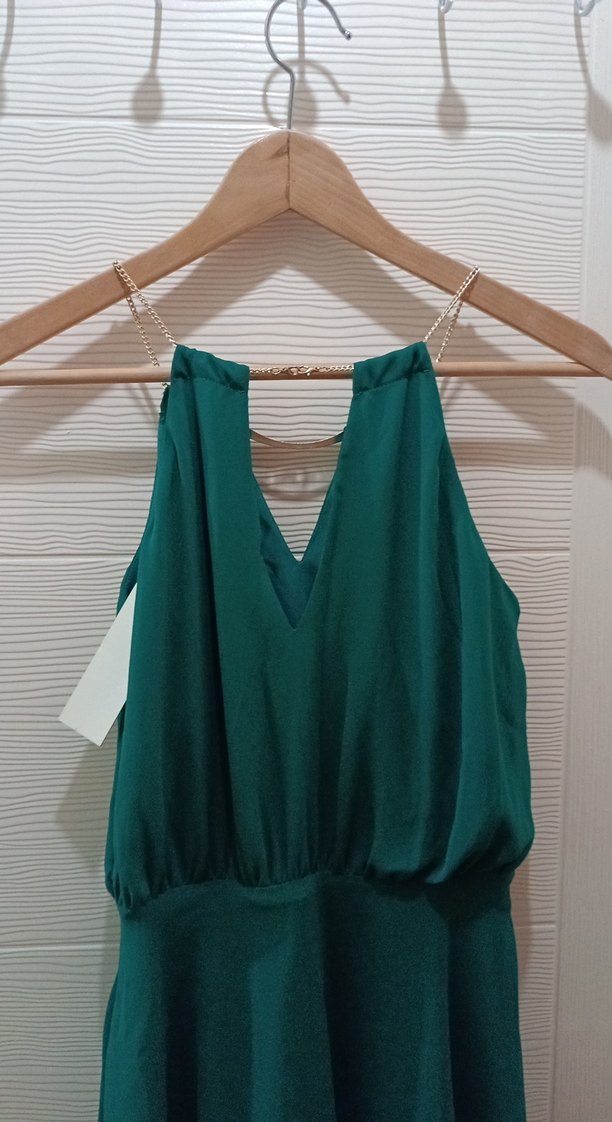 Yeşil V Yaka Midi Bohem Elbise - Görsel 4