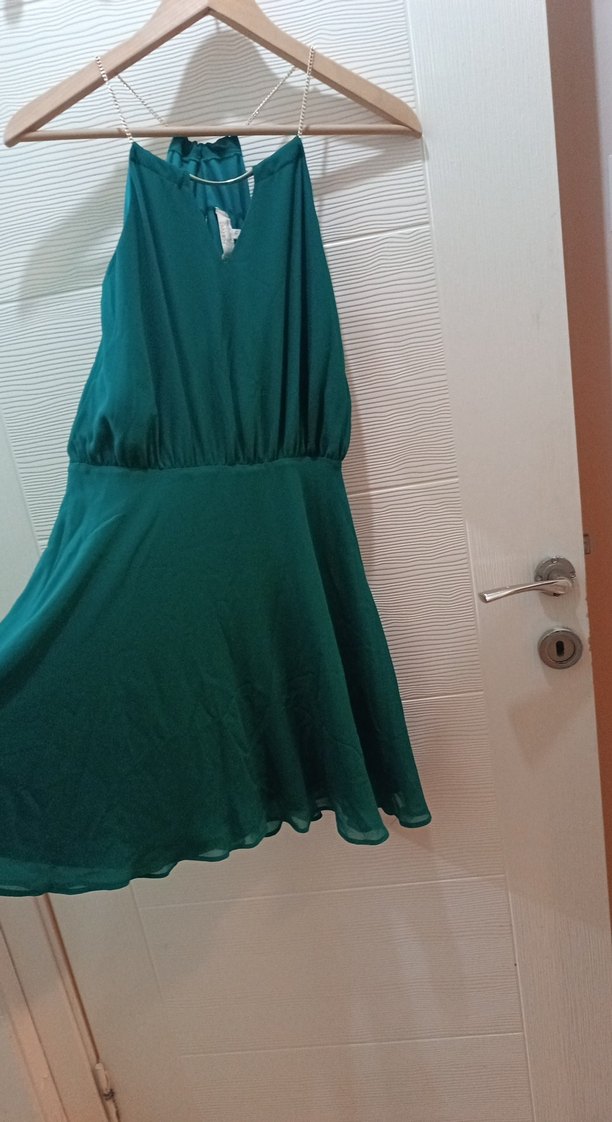 Yeşil V Yaka Midi Bohem Elbise - Görsel 3