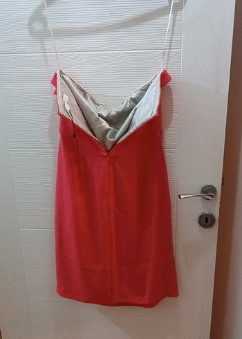 Somon Drapeli Straplez kısa Abiye Elbise - Görsel 5