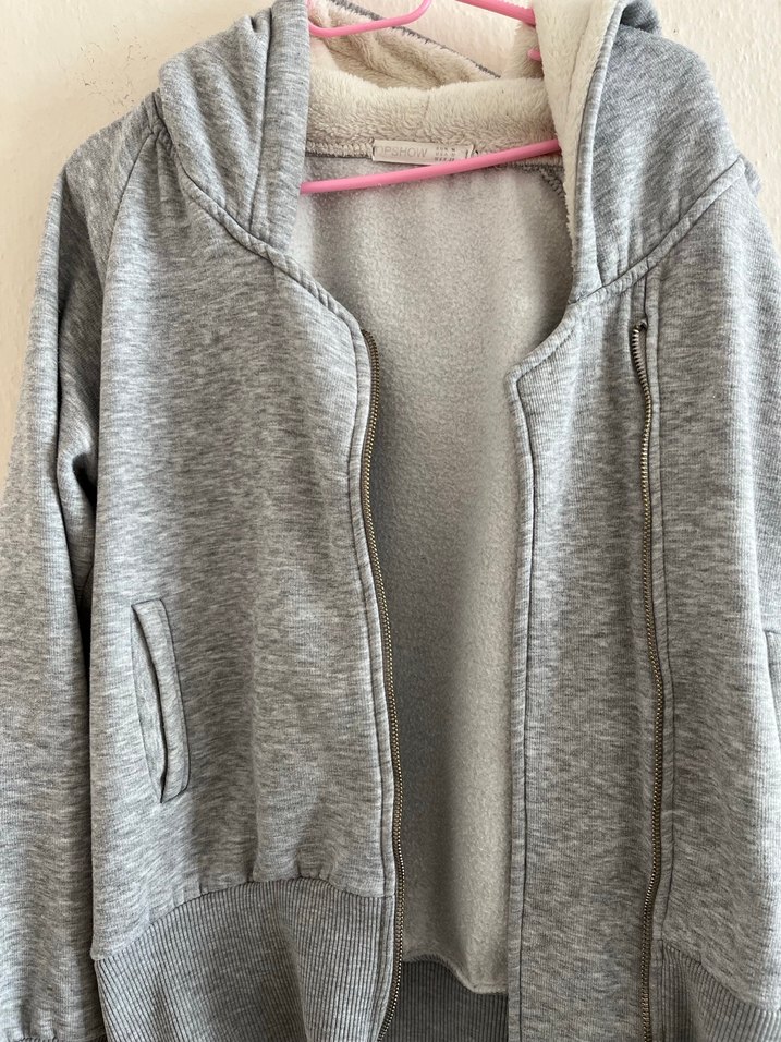 Kızlar için Gri Fermuarlı kışlık şapkalı hırka - Görsel 4