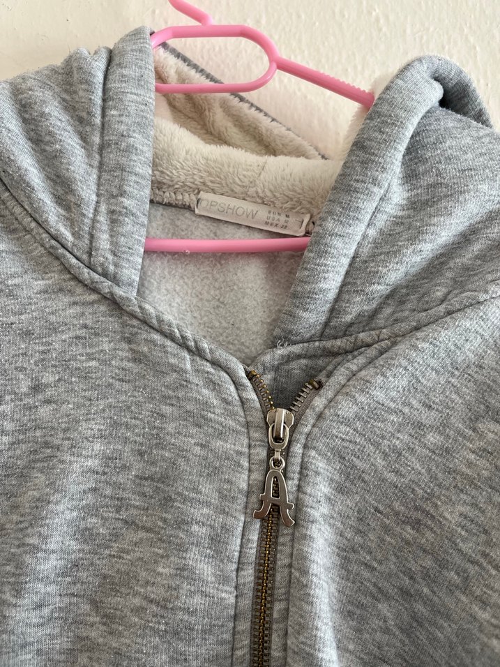 Kızlar için Gri Fermuarlı kışlık şapkalı hırka - Görsel 2