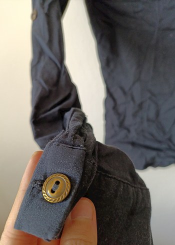 38 Beden gri Renk siyah Denim Kadın Gömlek, Uzun Kollu, Düğmeli
