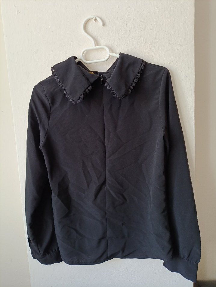 Düğmeli Siyah Keten Gömlek - Görsel 2