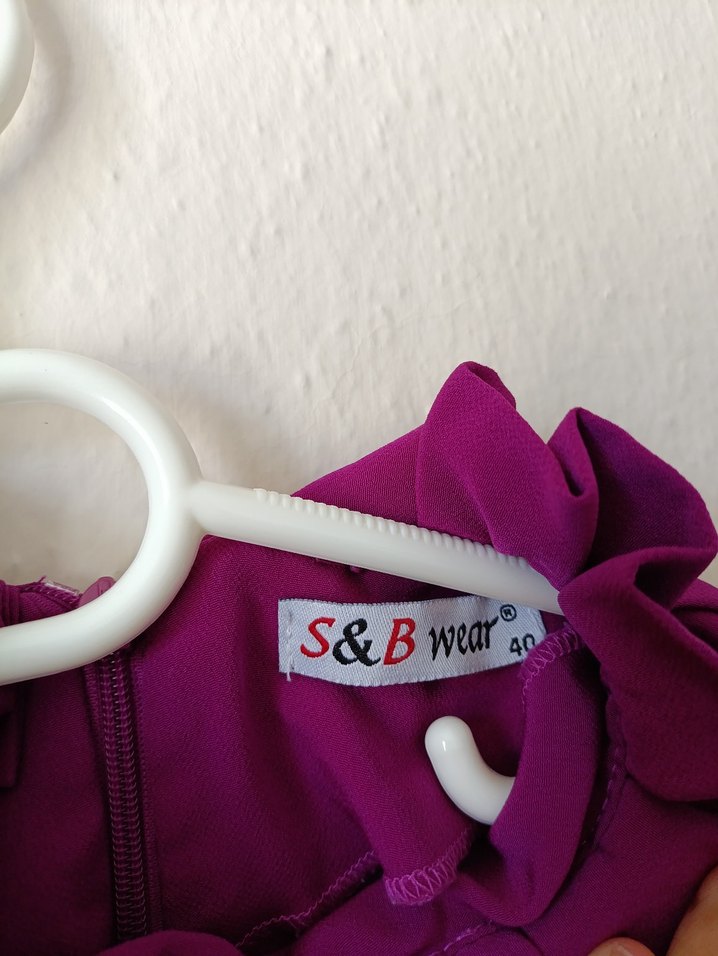 Mor Saten Kadın Gömlek, Fırfırlı Yakalı - Görsel 4