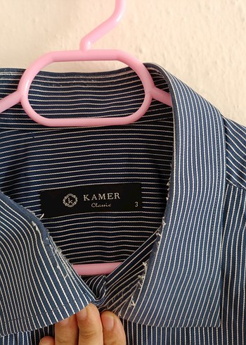 lacivert beyaz çizgili erkek gömleği - Görsel 2