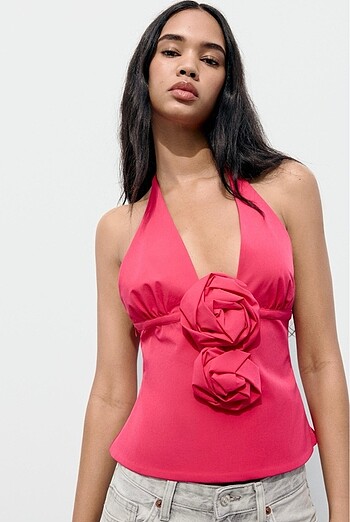 xs Beden Zara fuşya gül detaylı bluz