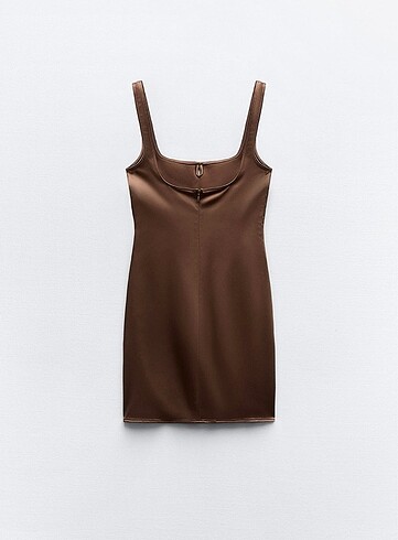 Zara Zara kahverengi saten mini kısa elbise