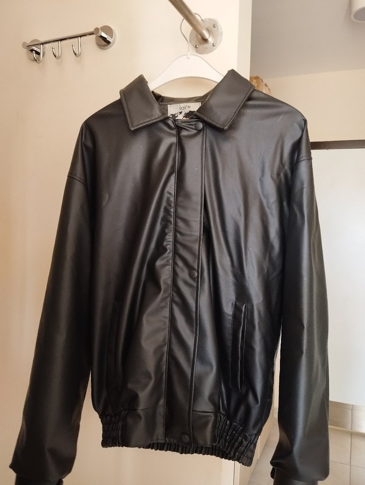 Siyah Deri Oversize Ceket - Görsel 3