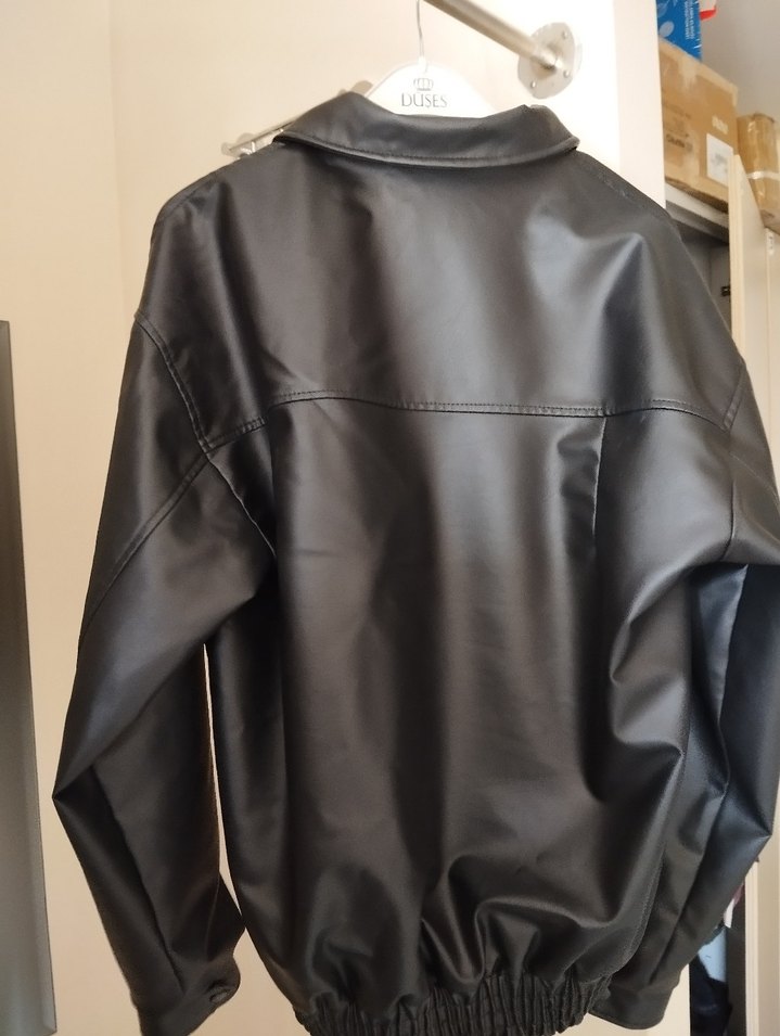 Siyah Deri Oversize Ceket - Görsel 4