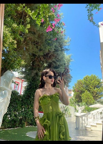 Uzun Kayık Yaka Drapeli Kadın Abiye - Görsel 3