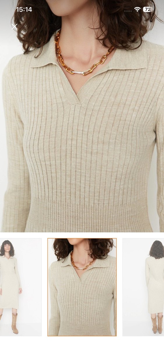 Bej Kadın Triko Midi Elbise - Görsel 2