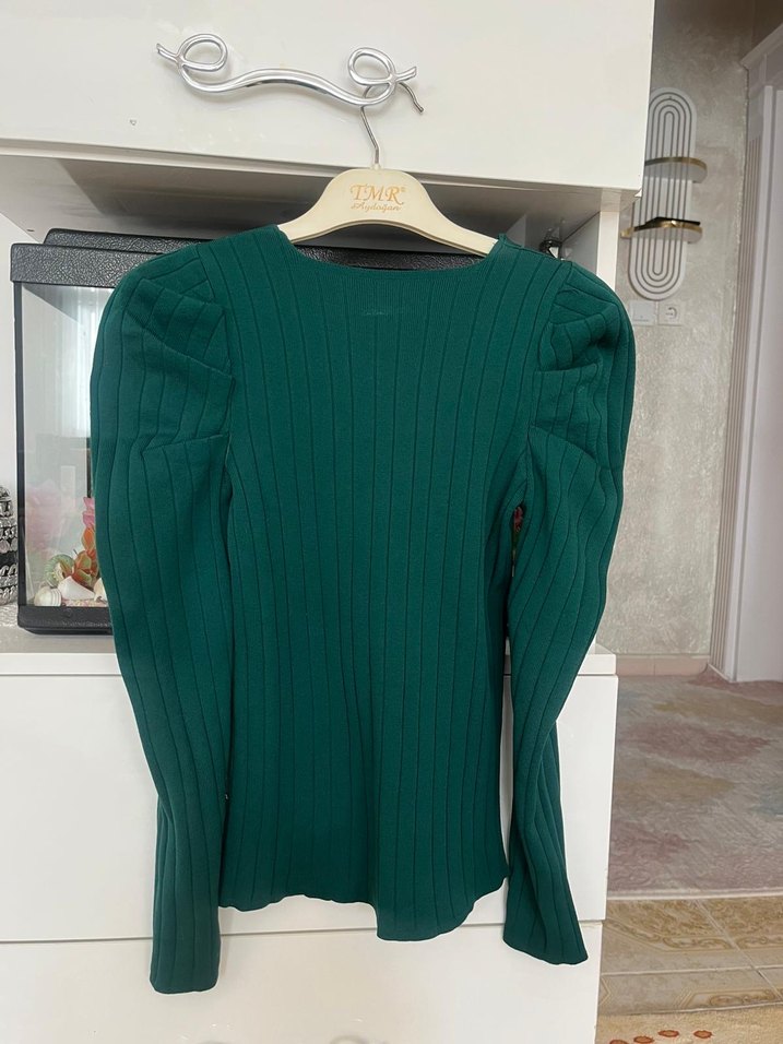 Yeşil Fitilli Uzun Kollu Kadın Kazak - Görsel 3