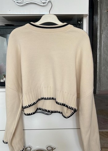 Beyaz Örgü Kadın Kazak, Uzun Kollu, Salaş - Görsel 2