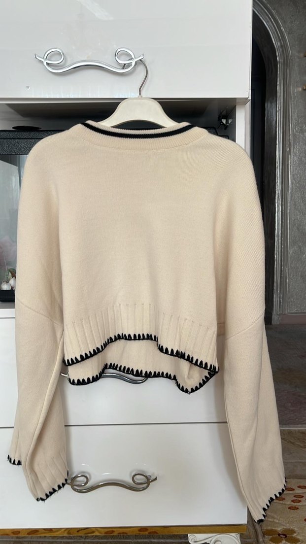 Beyaz Örgü Kadın Kazak, Uzun Kollu, Salaş - Görsel 2