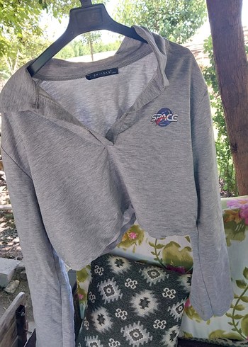 Diğer Gri Düğmeli Mini Kadın Sweatshirt