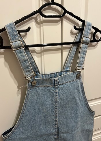 Kadın Mavi Denim Askılı Midi Tulum - Görsel 3