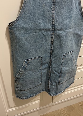 Kadın Mavi Denim Askılı Midi Tulum - Görsel 2