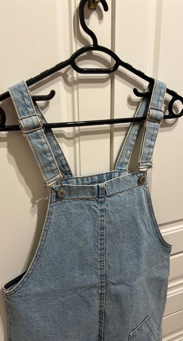 Kadın Mavi Denim Askılı Midi Tulum - Görsel 3