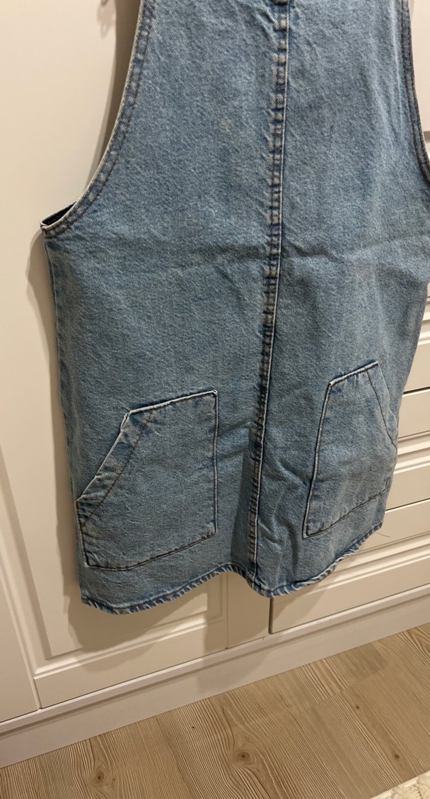 Kadın Mavi Denim Askılı Midi Tulum - Görsel 2