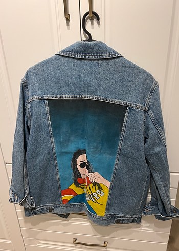 Baskılı Mavi Kadın Denim Ceket