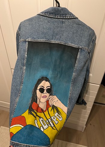 38 Beden Baskılı Mavi Kadın Denim Ceket