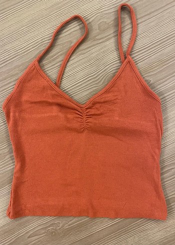 Bershka V Yaka Kısa Kahverengi Kadın Atlet
