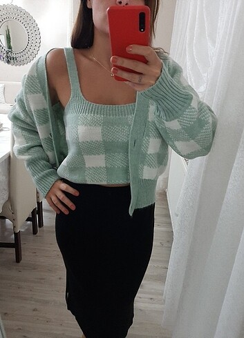 s Beden Triko hırka crop midset