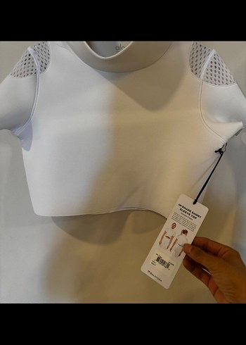 s Beden Yüksek Yakalı Beyaz Kadın Crop Top alo yoga