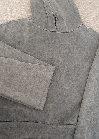 Gri Kadın Sweatshirt şapkalı