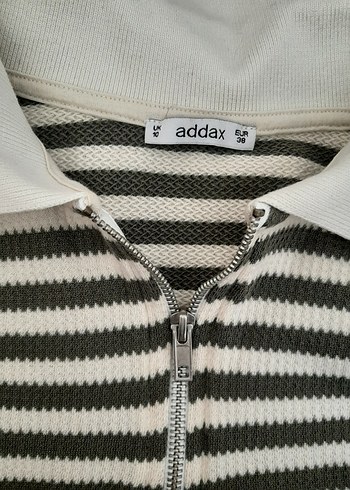 Addax Çizgili Pamuklu Fermuarlı Kadın Kazak